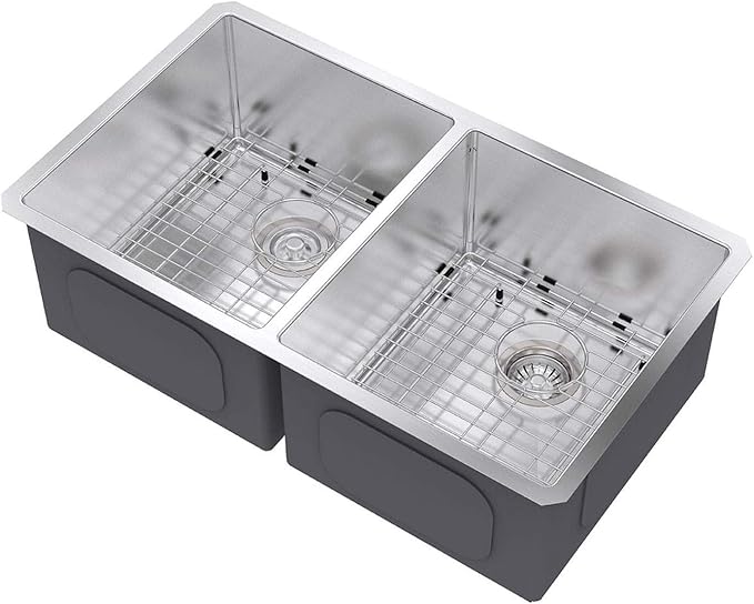 KRAUS Standart Pro 33 -inch Undermount 50/50 Double Bowl 16 Gauge Stainless Steel Kitchen Sink, KHU102-33