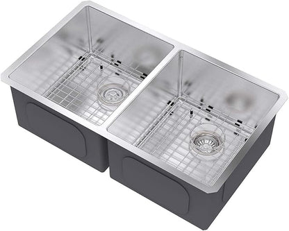 KRAUS Standart Pro 33 -inch Undermount 50/50 Double Bowl 16 Gauge Stainless Steel Kitchen Sink, KHU102-33