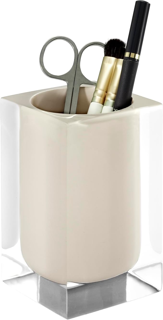 IZOD – Tumbler, Clear Hand-Painted Resin with Linen Design, Modern Home Decor – Perfect for Holding Toothbrushes and Bathroom Essentials (Marina)
