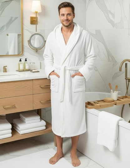 NY Threads Mens Robe with Hood, Luxury Plush Fleece Hooded Mens Bathrobe, Spa Bath Robe for Men