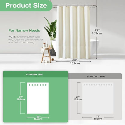 Stall Waffle Shower Curtain 256 GSM Heavy Fabric 60x72 Cream/Ivory | 60 Inch Wide, Thick Cloth, Weighted Hem, Water Repellent, Hotel Luxury Polyester Shower Curtain Set for Bathroom 10 Hooks
