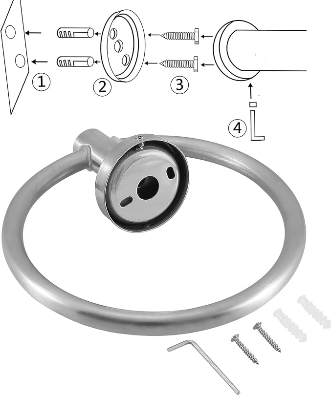 Bathroom Hardware Set, Towel Ring & Toilet Paper Holder, Stainless Steel SUS304, Hand Towel Hanger & Toilet Roll Holder, Sturdy Bathroom Accessories for Home or Kitchen Brushed Nickel