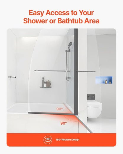 VEVOR Frameless Bathtub Shower Door, 34" W x 55" H, Half Shower Door for Bathtub, Tempered Glass, with 1/4 in Tempered Glass Bathroom Shower Screen, Black