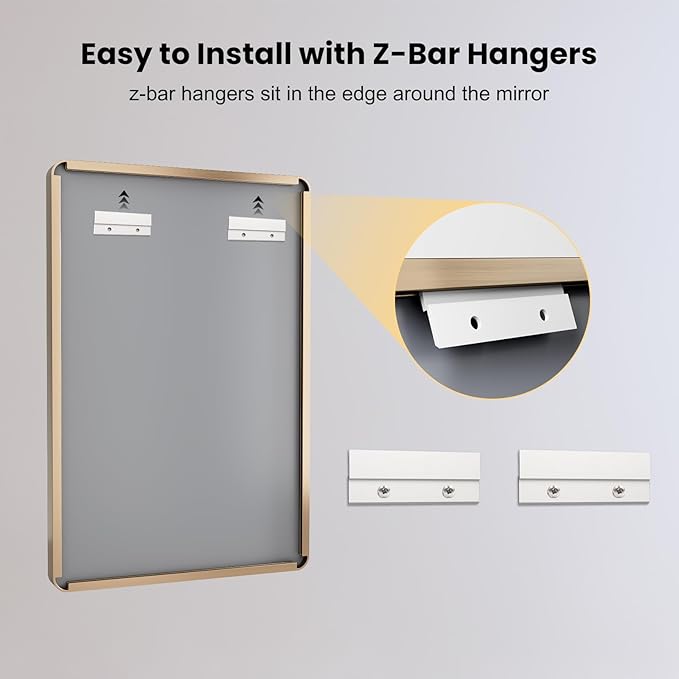 LOAAO 60”X28” Gold Bathroom Mirror, Rounded Rectangle Gold Frame Mirror, Brushed Gold Bathroom Vanity Mirror Wall-Mounted, Anti-Rust, Tempered Glass, Hangs Horizontally or Vertically | Rounded Rectangle, Brushed Gold Frame, Wall-Mounted, Anti-Rust, Tem...
