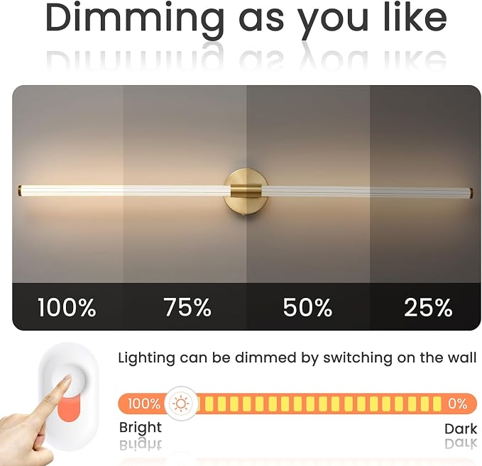 Gold Bathroom Vanity Lights 47" Long LED Vanity Light Bar | 360° Bright Bathroom Lights, Dimmable Vanity Light, Hardwired Wall Light 3000K Warm White for Mirror