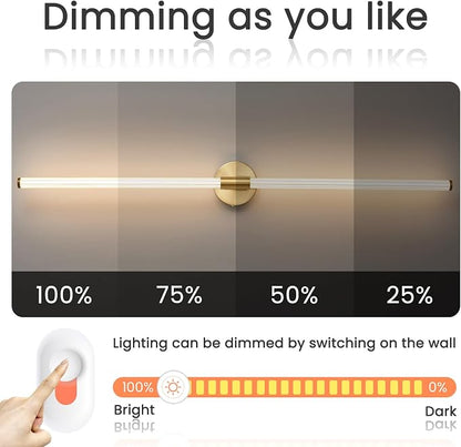 Gold Bathroom Vanity Lights 47" Long LED Vanity Light Bar | 360° Bright Bathroom Lights, Dimmable Vanity Light, Hardwired Wall Light 3000K Warm White for Mirror