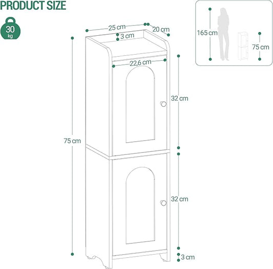 Bathroom Storage Cabinet, Small Corner Floor Cabinet with 2 Doors and Adjustable Shelf, Narrow Toilet Paper Cabinets, Bathroom Organizer for Small Spaces, 7.9" D x 9.8" W x 29.5" H Black