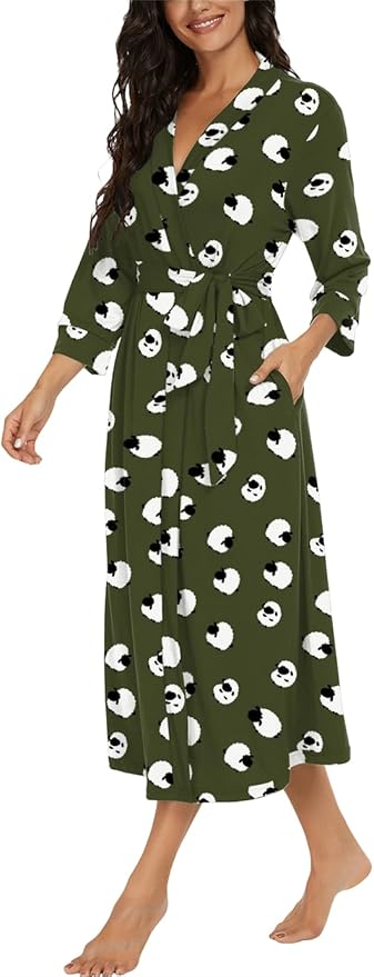 VINTATRE Women Kimono Robes Long Knit Bathrobe Lightweight Soft Knit Sleepwear V-neck Casual Ladies Loungewear