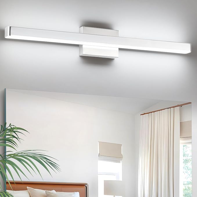 LED Modern Bathroom Vanity Light Fixtures (32-Inch, Cool White 6000K), Modern Acrylic Bathroom Wall Lighting Fixtures for Bathroom Over Mirror, Chrome