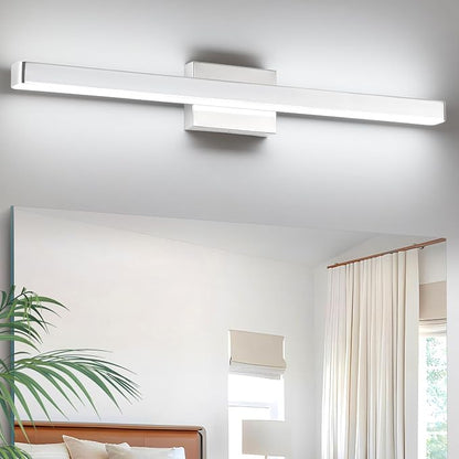 LED Modern Bathroom Vanity Light Fixtures (32-Inch, Cool White 6000K), Modern Acrylic Bathroom Wall Lighting Fixtures for Bathroom Over Mirror, Chrome