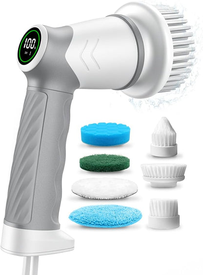 DAESUNG Electric Spin Scrubber, Cordless Power Scrubber & Electric Cleaning Brush with 7 Replaceable Heads, Dual Speed IPX7 Waterproof Handheld Scrubber for Bathroom, Shower & Tile Cleaning