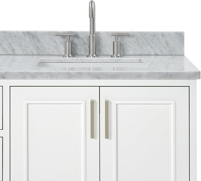 ARIEL Stafford 72-inch Bathroom Vanity with Sink,Solid Wood, 0.75-inch Italian Carrara Marble Countertop, Double Rectangular Porcelain Sink, 4 Soft Closing Doors, 6 Dovetail Drawers, White