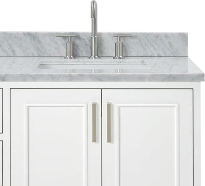 ARIEL Stafford 72-inch Bathroom Vanity with Sink,Solid Wood, 0.75-inch Italian Carrara Marble Countertop, Double Rectangular Porcelain Sink, 4 Soft Closing Doors, 6 Dovetail Drawers, White