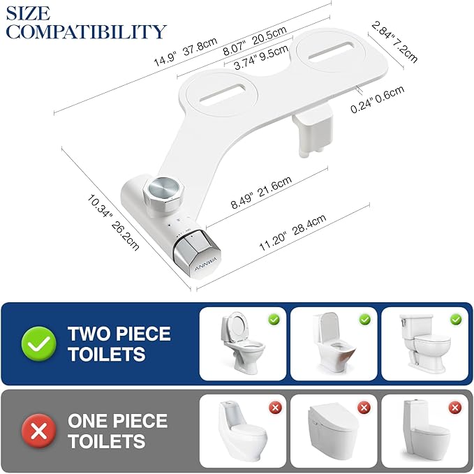 Non-Electric Bidet Attachment for Toilet Seat, Daul Clean Nozzles 3 Modes Adjustable Water Pressure Ultra-Slim Bidet Toilet Seat Attachment with Pressure Controls Feminine/Posterior Wash(TT17N)