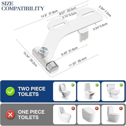 Non-Electric Bidet Attachment for Toilet Seat, Daul Clean Nozzles 3 Modes Adjustable Water Pressure Ultra-Slim Bidet Toilet Seat Attachment with Pressure Controls Feminine/Posterior Wash(TT17N)