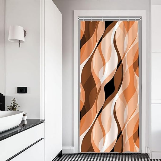 Stall Shower Curtain, Burnt Orange Striped Small Shower Curtain Set for Bathroom Modern Waterproof Narrow Shower Curtain Set with Hooks, 36x72 Inch
