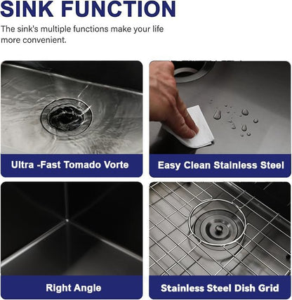 VAPSINT 13x15 Inch Black Drop In Bar Sink, Single Bowl Top Mount Handmade Gunmetal Black Wet Bar Prep RV Sink, 16 Guage Stainless Steel Outdoor Small Kitchen Sinks with Grid & Drain Strainer