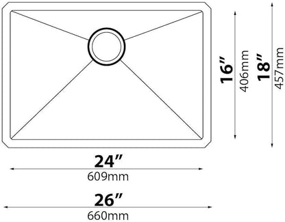 KRAUS Standart PRO 26-inch 16 Gauge Undermount Single Bowl Stainless Steel Kitchen Sink, KHU100-26