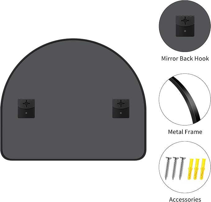 FORBATH Arched Bathroom Mirror 36x30 Inch, Black Bathroom Mirror Wall Mounted Modern Aluminum Alloy Frame Arch Mirror for Bedroom Living Room Entryway, Hanging or Leaning Against Wall