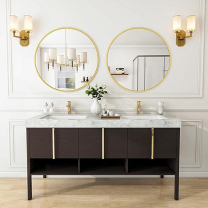 Gold Round Bathroom Mirror 24", Thin Metal Frame Wall Mirror | Circle Vanity Mirror for Over Sink, Hanging or Leaning Decor for Hallway, Entryway, Fireplace Mantel, Living Room