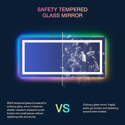 LOAAO 60"X30" RGB LED Bathroom Mirror with Lights, UL Listed | Anti-Fog, Dimmable, RGB Backlit + Front Lighted, Memory Function, Tempered Glass