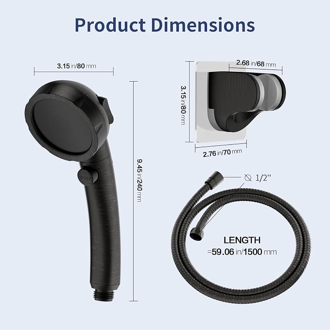 HANLIAN On/Off High Pressure Handheld Shower Head for RV Camper | 3 Spray Modes Shower Head with Pause Button, Water Saving Shower Head with Hose and Self-adhesive Holder(Oil-Rubbed Bronze)