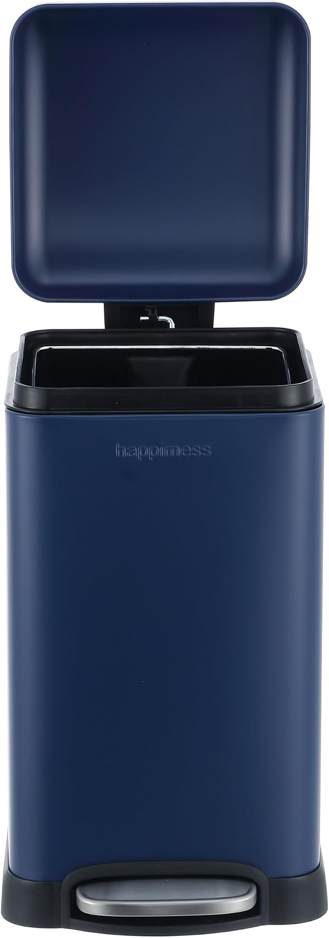 happimess Betty Retro Mini 3.2 Gal Step Trash Can, Denim Blue | Soft-Close Lid, Removable Liner, Iron, Hands-Free Pedal, Satin Finish, Non-Skid Base, Built-In Damper, Modern, Minimalistic