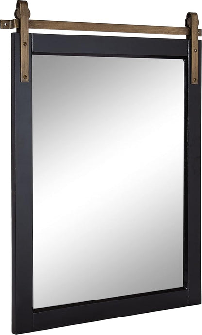 Kate and Laurel Skylan Modern Decorative Wood Framed Wall Mirror; 24 x 31; Black and Gold; Barn Door Hanging Mirror for Bathroom or Living Room