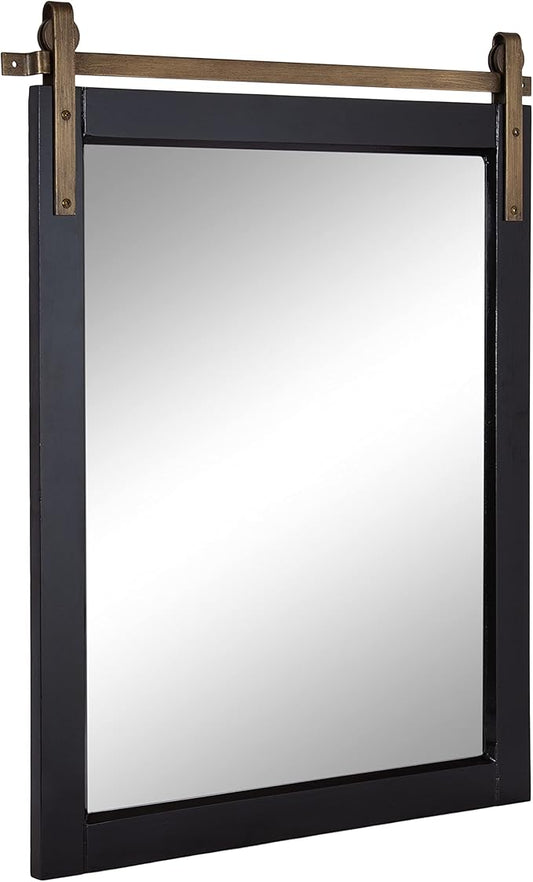 Kate and Laurel Skylan Modern Decorative Wood Framed Wall Mirror; 24 x 31; Black and Gold; Barn Door Hanging Mirror for Bathroom or Living Room