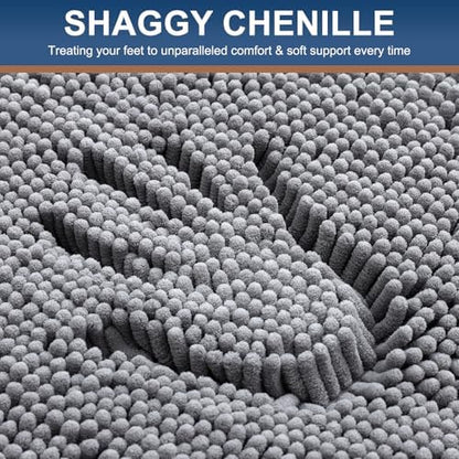 Smiry Chenille Bathroom Rugs Sets 2 Piece (30x20+ U Shape 24x20, Grey)