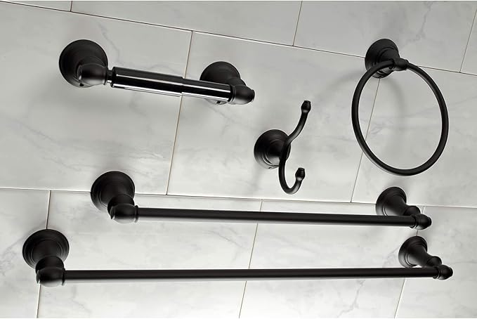 Kingston Brass BAHK2612478K Provence 5-Piece 18-Inch and 24-Inch Towel Bars Bathroom Accessory Set in Matte Black