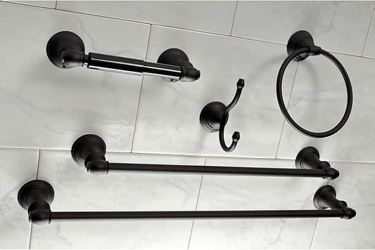 Kingston Brass BAHK2612478K Provence 5-Piece 18-Inch and 24-Inch Towel Bars Bathroom Accessory Set in Matte Black