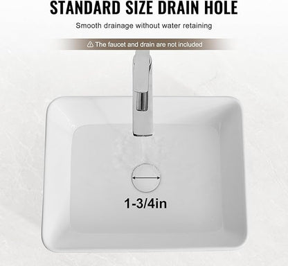 VEVOR Rectangle Vessel Sink, 19" x 14.7" Countertop, White Ceramic Above Counter, Modern Style, Bright and Elegant, Well-Packaged for Bathroom, Hotel, Toilet, RV