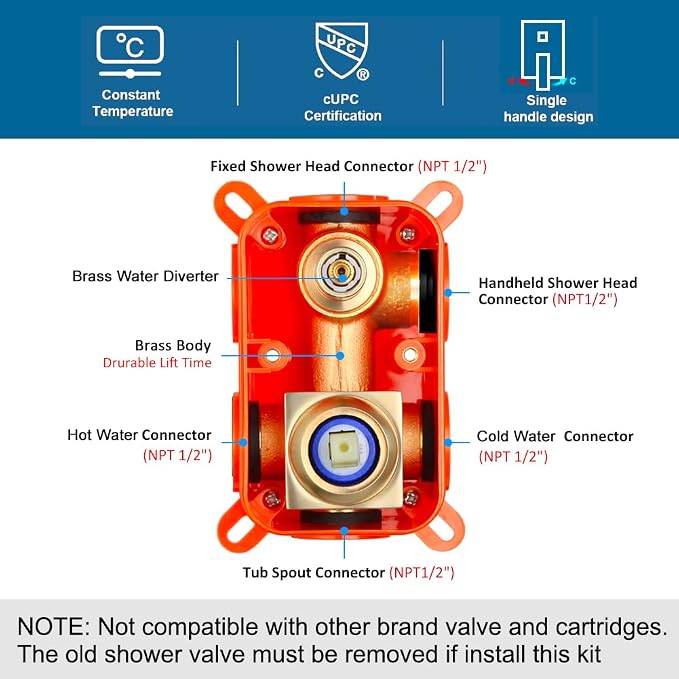 Brushed Gold Shower System Bathroom Shower Faucet Set with Tub Spout Wall Mounted 8 Inch Shower Head and Handle Set with Handheld 3 Function Tub and Shower Trim Kit with Valve