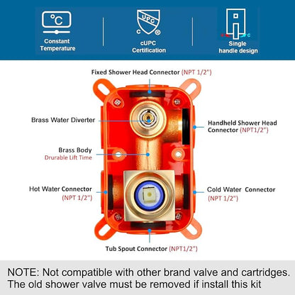 Brushed Gold Shower System Bathroom Shower Faucet Set with Tub Spout Wall Mounted 8 Inch Shower Head and Handle Set with Handheld 3 Function Tub and Shower Trim Kit with Valve