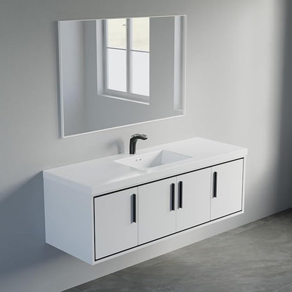 Dowell 61" Bathroom Sink,Single Bowl Vanity Basin,Rectangular Drop-In Bathroom Sink with Overflow,White-000 6122BPS