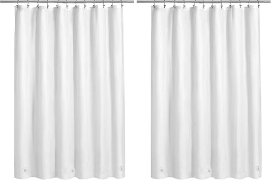 Barossa Design White Shower Curtain Liner - Premium PEVA, BPA & PVC Free, No Chemical Smell, Lightweight Shower Curtain with 3 Magnets, Metal Grommets - White, Standard Size (Pack of 2)