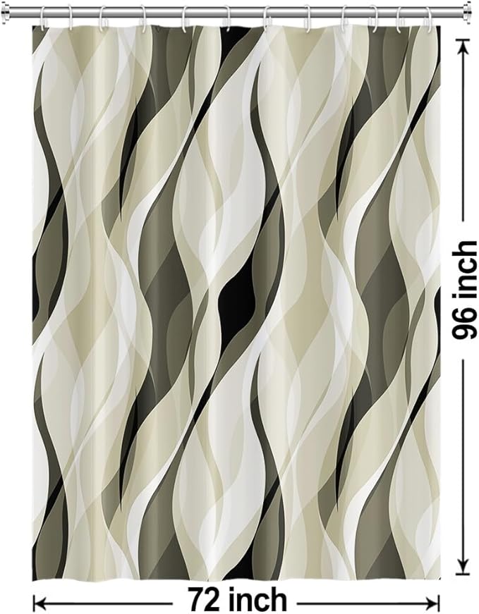 Light Green Shower Curtain, Modern Abstract Green and Grey Striped Shower Curtain Set for Bathroom Waterproof Shower Curtain with Hooks, 72x96 Inch