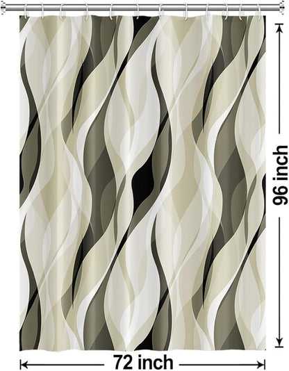 Light Green Shower Curtain, Modern Abstract Green and Grey Striped Shower Curtain Set for Bathroom Waterproof Shower Curtain with Hooks, 72x96 Inch