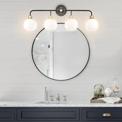 Lukasa Modern Bathroom Vanity Lights Fixtures 4-Lights Over Mirror Lighting Matte Black and Gold Vanity Lights for Bathroom Light Fixtures Frosted Glass Covers, UL Listed