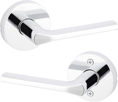 Kwikset Lisbon Interior Passage Door Handle, Round Lever for Closet and Hallway Doors, Reversible Non-Locking Handle Lever, Polished Chrome