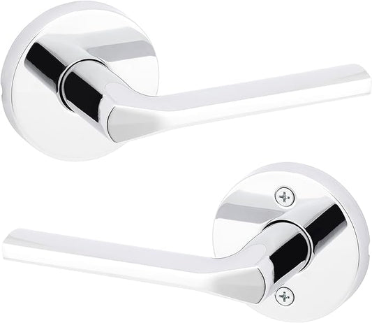 Kwikset Lisbon Interior Passage Door Handle, Round Lever for Closet and Hallway Doors, Reversible Non-Locking Handle Lever, Polished Chrome