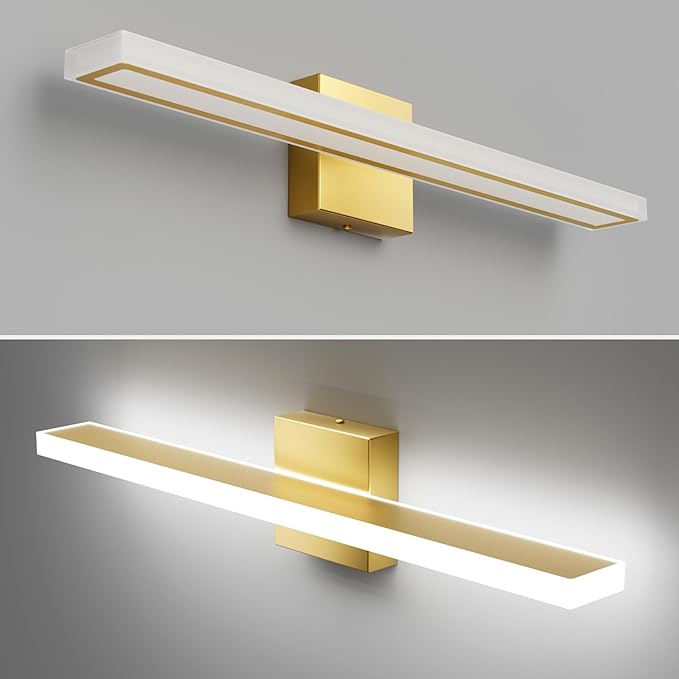 24inch Gold LED Bathroom Vanity Light Bar 18W Modern Bath Light Fixture Over Mirror Vanity Light Cool White 6000K