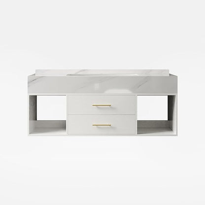 homary 35.4" Floating Bathroom Vanity with Sink, Modern Wall-Mounted Vanity Bathroom Cabinet with Sintered Stone Countertop, Undermount Sink & White, 2 Open Storage Shelves