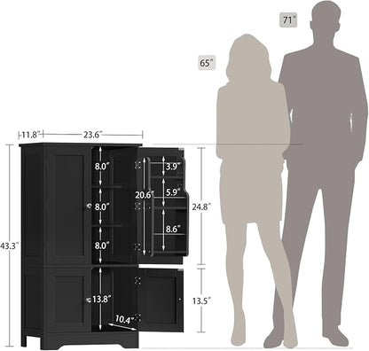 Storage Cabinet with 4 Doors, Kitchen Cabinet with 6 Door Shelves | Kitchen Pantry Cabinet with Adjustable Shelves, for Living Room, Dining Room, Bathroom, Black
