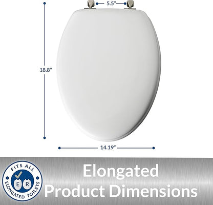 MAYFAIR 1844BNA 000 Toilet Seat with Brushed Nickel Hinges will Never Come Loose, ELONGATE, White - Brushed Nickel (Pack of 2)