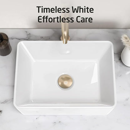 KES Bathroom Vessel Sink, Rectangular 16"X12" White Vessel Sink for Bathroom Countertop, Bathroom Sink Above Counter, Rectangle Porcelain Ceramic Small Vanity Sink, BVS110S40
