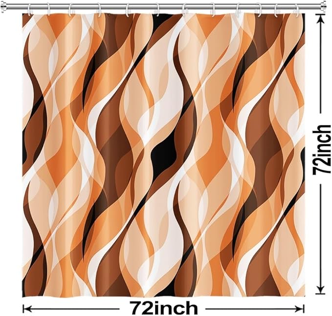 Orange Shower Curtain, Modern Abstract Burnt Orange Striped Shower Curtain Set for Bathroom Waterproof Polyester Shower Curtain with Hooks, 72x72 Inch