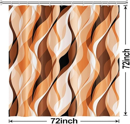 Orange Shower Curtain, Modern Abstract Burnt Orange Striped Shower Curtain Set for Bathroom Waterproof Polyester Shower Curtain with Hooks, 72x72 Inch