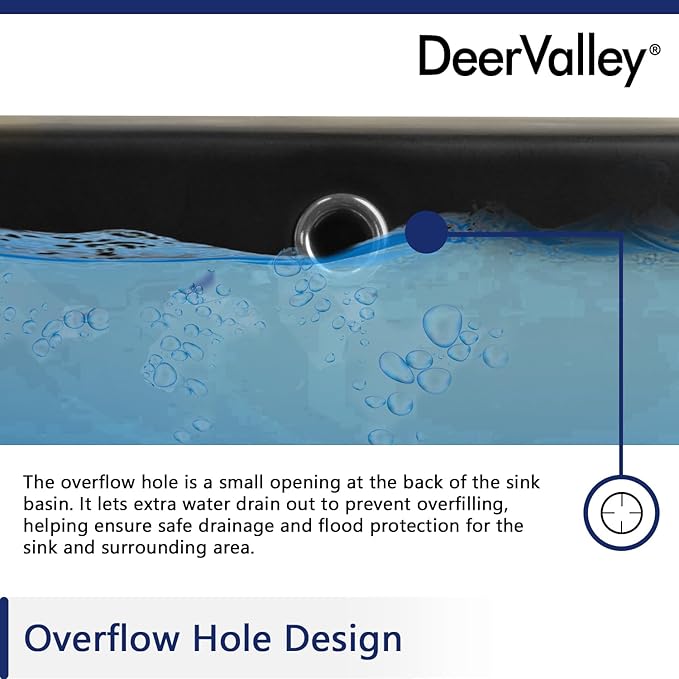 DeerValley 20x16 Inch Black Rectangular Undermount Bathroom Sink, Porcelain Ceramic Vessel Sink with Overflow, Modern Vanity Basin, DV-1U201B